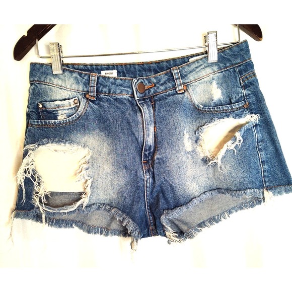 Zara TRF Denim Cut Off Shorts Destroyed Jean Short Small Summer festival gear - Picture 1 of 9